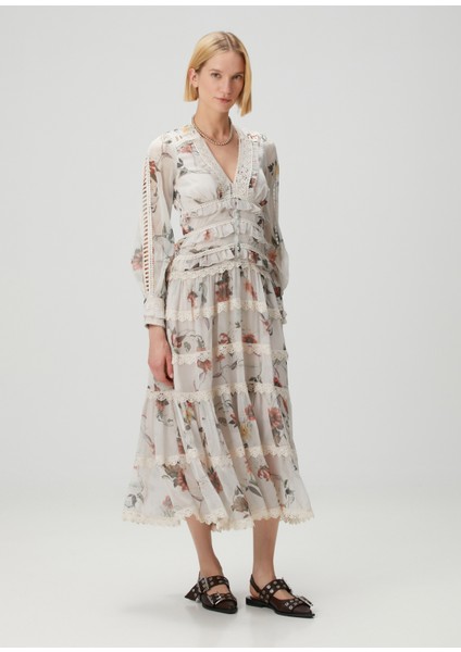 Zora Beyaz Çiçekli Midi Elbise modelleri
