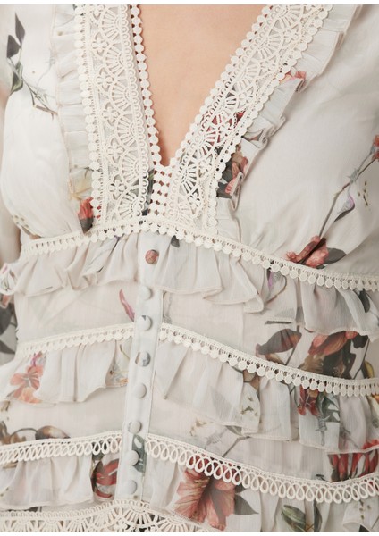 Zora Beyaz Çiçekli Midi Elbise indirimleri