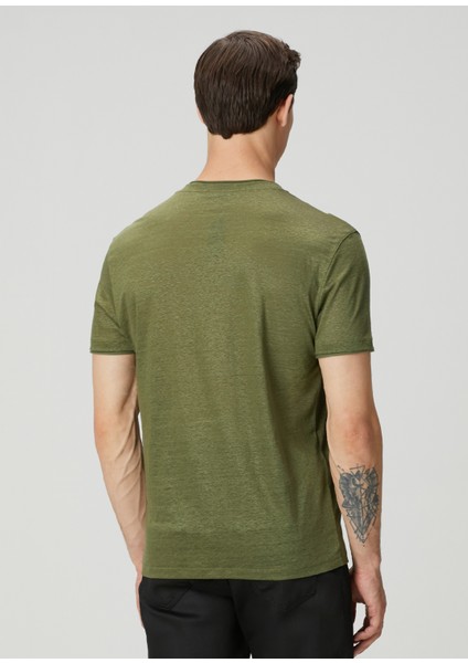 Slim Fit Wooster Yeşil V Yaka Keten T-Shirt fırsatları