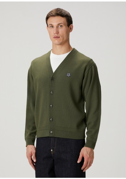 Haki V Yaka Yün Triko Hırka modelleri