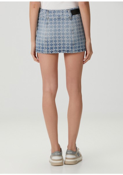 Mavi Desenli Mini Denim Etek fırsatları