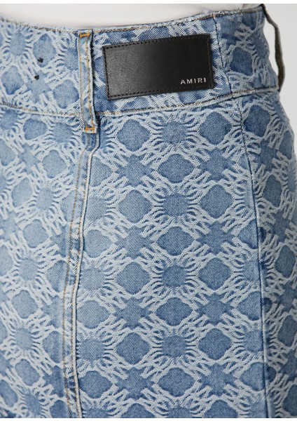 Mavi Desenli Mini Denim Etek indirimleri