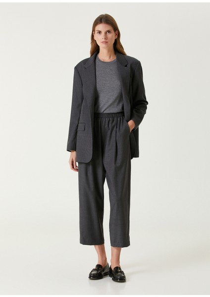 Koyu Gri Çizgili Yün Pantolon