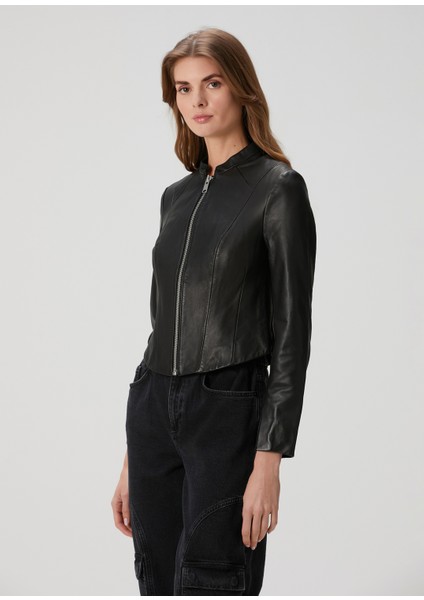 Sadler Slim Fit Siyah Deri Ceket modelleri