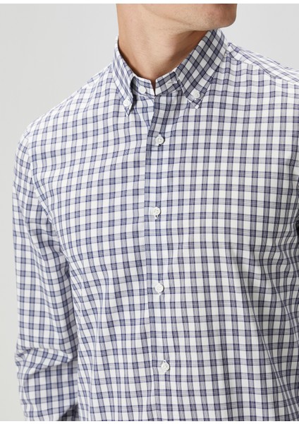 Beyaz Mavi Ekose Desenli Gömlek indirimleri