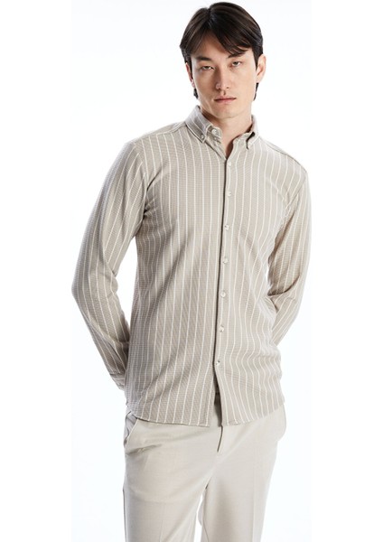 Yeni Sezon Slim Fit Uzun Kollu Çizgili Erkek Gömlek