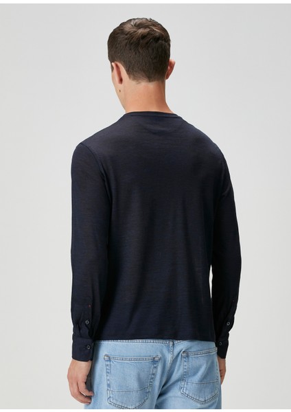 Lacivert Uzun Kollu Yün T-Shirt fırsatları