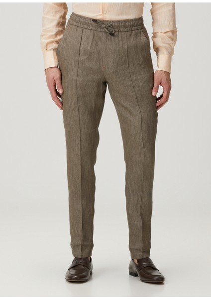 Koyu Bej Beli Kordonlu Keten Pantolon fiyatları