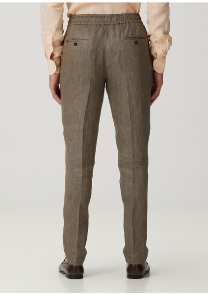 Koyu Bej Beli Kordonlu Keten Pantolon modelleri