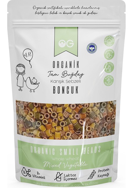 Organik Karışık Sebzeli Tam Buğday Boncuk Makarna 200 Gr +8 Ay