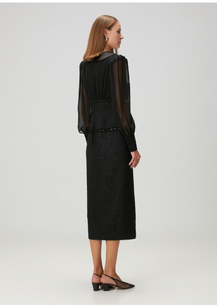 Siyah Midi Tweed Kokteyl Elbise fırsatları