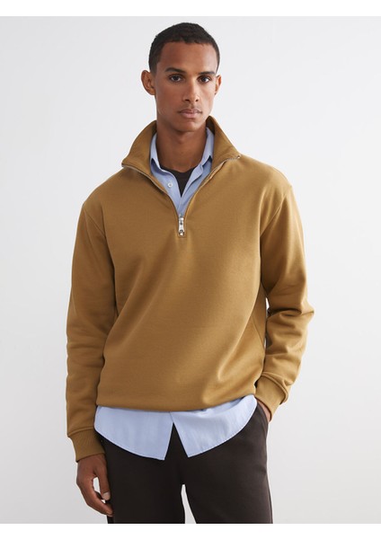 Yeni Sezon Fermuarlı Dik Yaka Erkek Kalın Sweatshirt