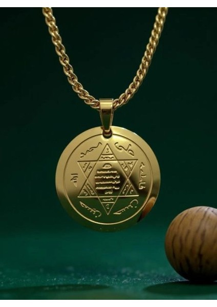 Süleyman Mührü Kolye – Çelik Altın Kaplama, Manevi Koruyucu Takı