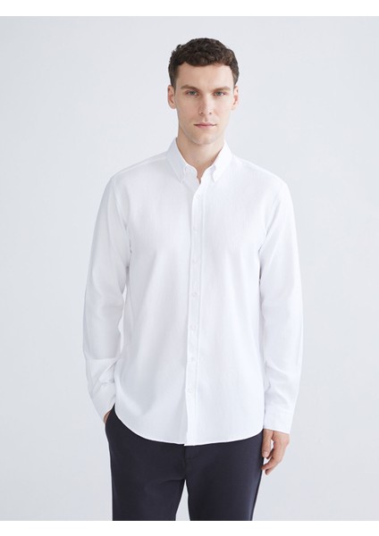 Yeni Sezon Regular Fit Uzun Kollu Armürlü Erkek Gömlek