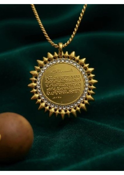 Güneş Kolye -Ayetel Kürsi – Çelik Altın Kaplama, Manevi Koruyucu Takı