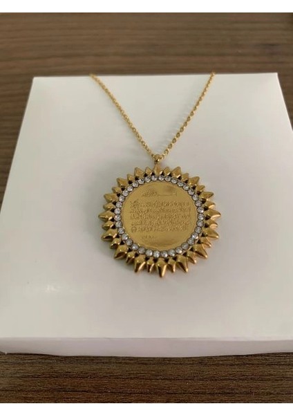 Güneş Kolye -Ayetel Kürsi – Çelik Altın Kaplama, Manevi Koruyucu Takı fiyatları