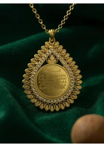 Damla Kolye -Ayetel Kürsi – Çelik Altın Kaplama, Manevi Koruyucu Takı
