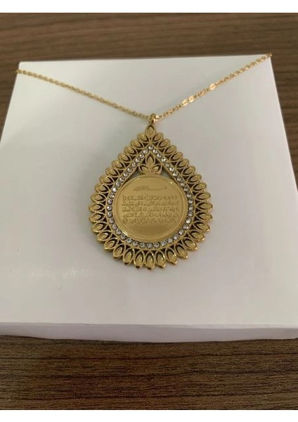 Damla Kolye -Ayetel Kürsi – Çelik Altın Kaplama, Manevi Koruyucu Takı fiyatları
