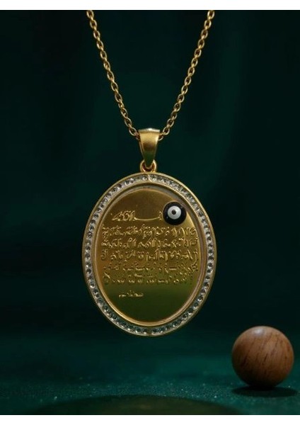 Nazar Boncuklu Kolye -Ayetel Kürsi – Çelik Altın Kaplama, Manevi Koruyucu Takı