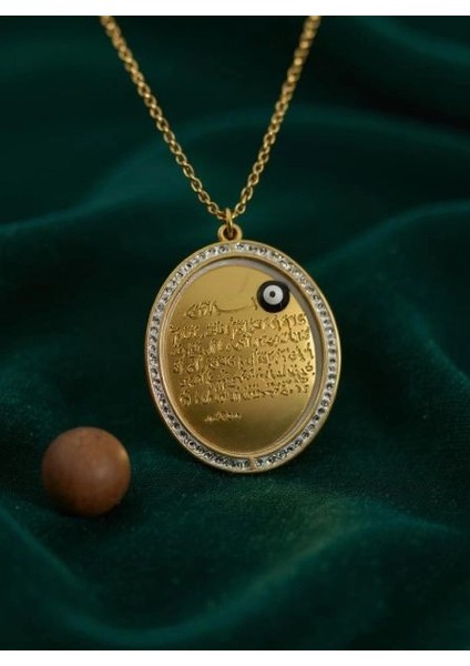 Nazar Boncuklu Kolye -Ayetel Kürsi – Çelik Altın Kaplama, Manevi Koruyucu Takı fiyatları