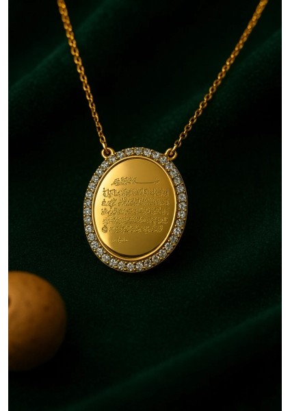 Oval Kolye - Ayetel Kürsi – Çelik Altın Kaplama, Manevi Koruyucu Takı