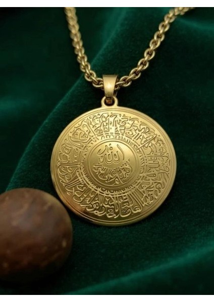 Ayetel Kürsi Allah Yazılı Kolye – Çelik Altın Kaplama, Manevi Koruyucu Takı modelleri