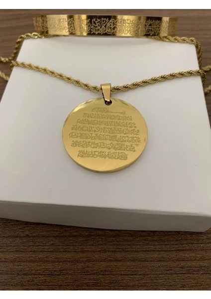 Ayetel Kürsi Kolye & Bileklik Seti – Çelik Altın Kaplama, Manevi Koruma, Hediyelik Takı