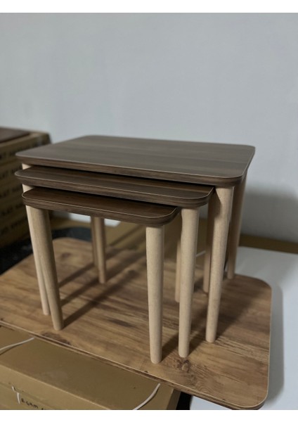 Zıon Serisi – Mdf 3’lü Zigon Sehpa Seti | Masif Kayın Ayak + 18 mm Mdf Tabla