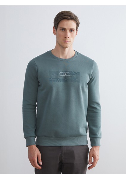 Yeni Sezon Bisiklet Yaka Baskılı Erkek Sweatshirt