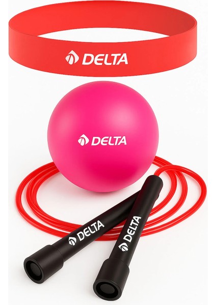 Pilates Seti – 20 cm Mini Pilates Topu, Hafif Loop Egzersiz Band & Atlama Ipi Kırmızı