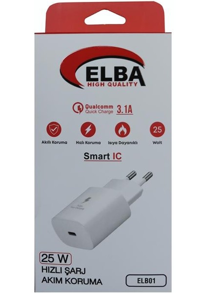 ELB42 Beyaz 25W Şarj Kafa+ Iphone Kablo Usb-C Pd3.0-Qc4.0(Akım Koruma-Hızlı Şarj-) indirimleri