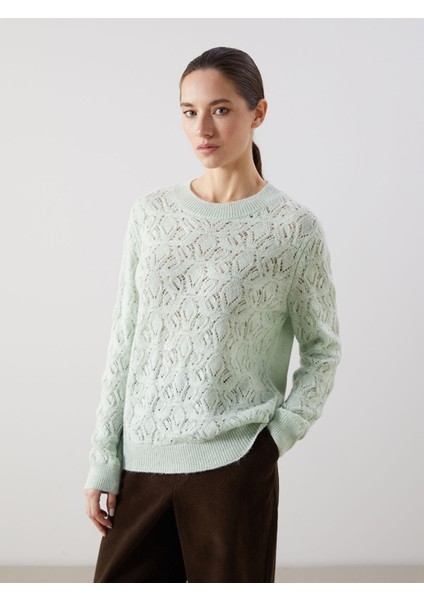 Yeni Sezon Bisiklet Yaka Ajurlu Kadın Triko Kazak