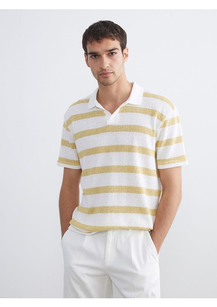 Yeni Sezon Polo Yaka Çizgili Penye Erkek Tişört