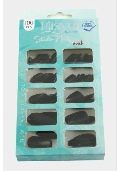 Ds-Derin Misyul Oval Mat Takma Tırnak 100 Adet-Siyah