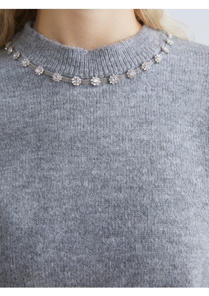 Yeni Sezon Bisiklet Yaka Taşlı Kadın Triko Kazak modelleri