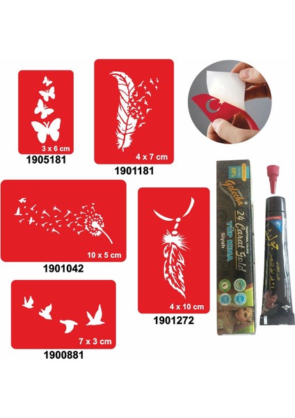 Kelebek ve Uçan Kuşlar Hint Kınası ile Geçici Dövme Yapma Seti