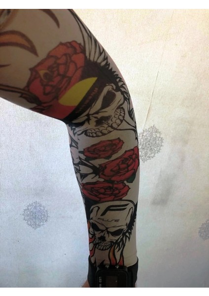 Çift Kol Giyilebilir Dövme Iskeletor Desenler Tattoo Sleeve