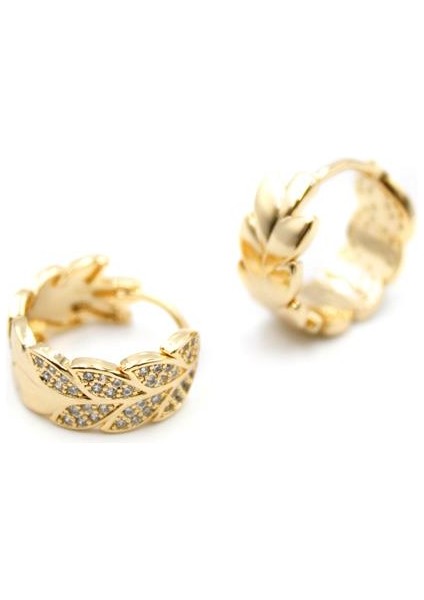 Taşlı Halka Küpe - Altın