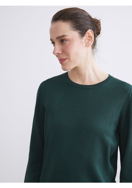 Yeni Sezon Bisiklet Yaka Taşlı Kadın Triko Kazak