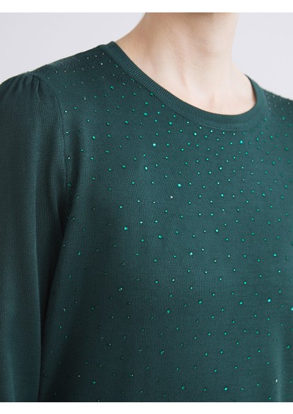 Yeni Sezon Bisiklet Yaka Taşlı Kadın Triko Kazak modelleri