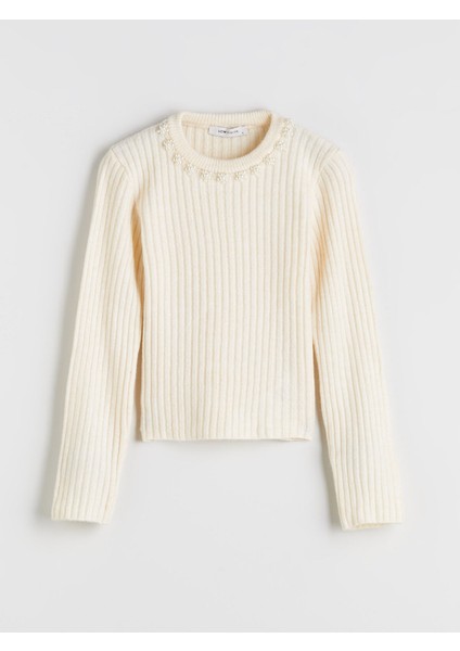 Yeni Sezon Bisiklet Yaka Boncuk Işlemeli Kadın Triko Kazak indirimleri