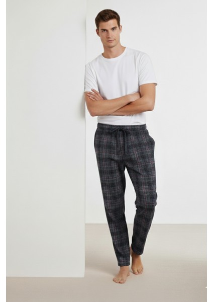 Kareli Pamuk Elastan Erkek Pijama Altı Ince Rahat Kalıp Cepli Ipli Esnek Koyu Gri Ekoseli Mevsimlik fiyatları