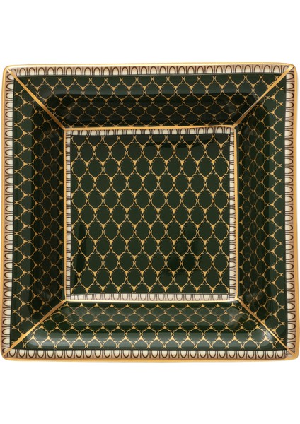 Gc Antler Trellis Dark Green Gold Kemik Çini Kare Dekoratif Tepsi