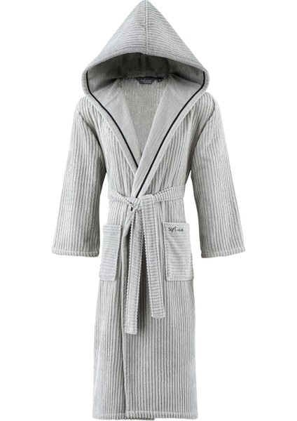 Strıpe Man Gri Pamuklu Erkek Bornoz