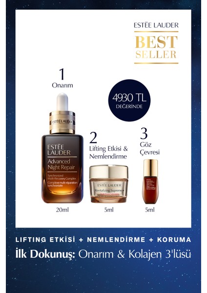 Onarım & Kolajen 3'lüsü - Advanced Night Repair Serum 20ml+ Supreme Krem 5ml+ Göz Kremi 5ml