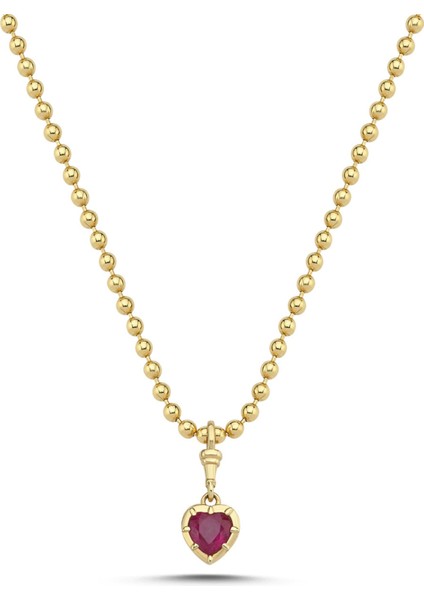 Herz 14 Ayar Altın Yakut Kadın Kolye