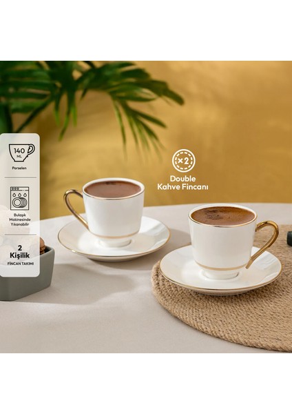 Semin 2 Kişilik Kahve Fincan Takımı Gold 140 ml