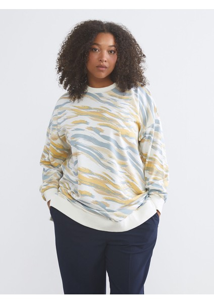 Yeni Sezon Büyük Beden Bisiklet Yaka Desenli Kadın Sweatshirt Tunik fiyatları