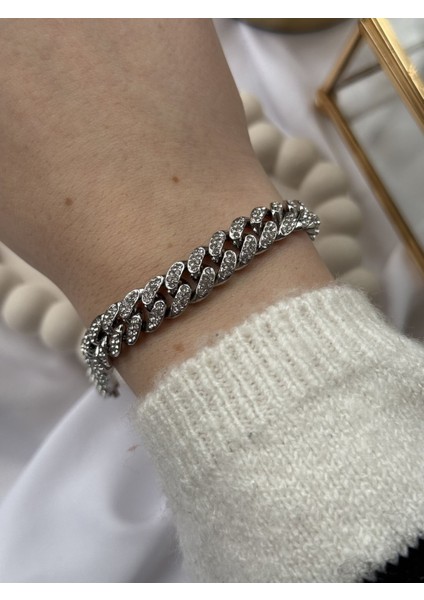 Silver Taşlı Zincir Bileklik