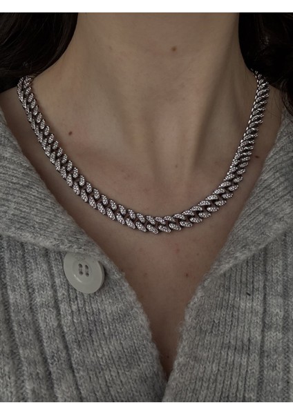 Silver Taşlı Vıp Zincir Kolye